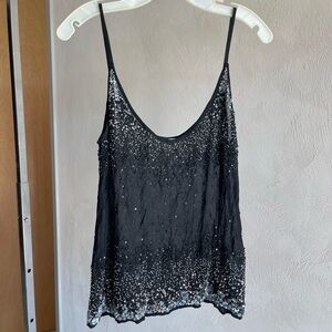 ZARA BLACK CHIFFON SHEER BEADED TOP | Sz S